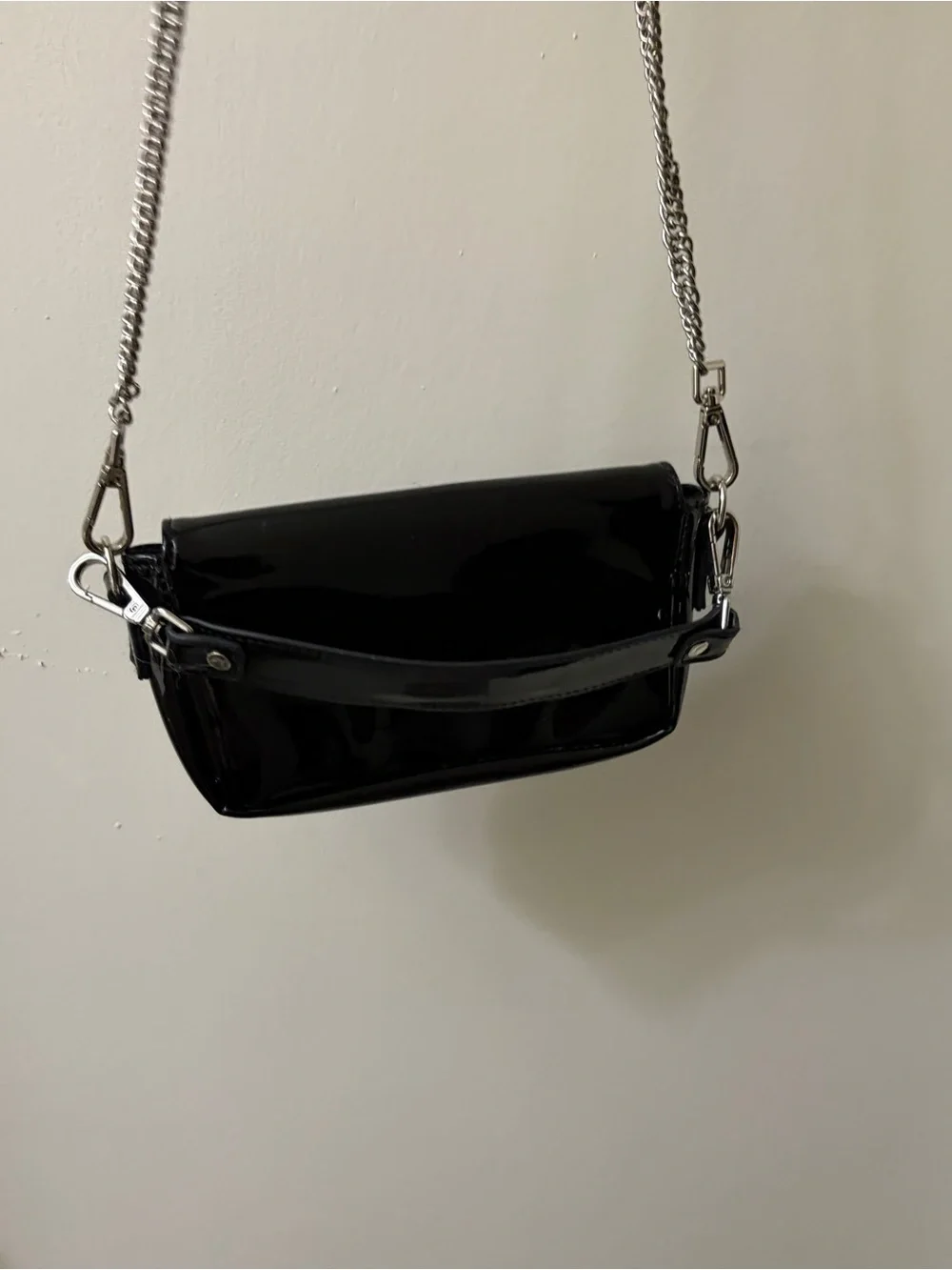 Steve Madden Black Patent Crossbody with Silver Chain